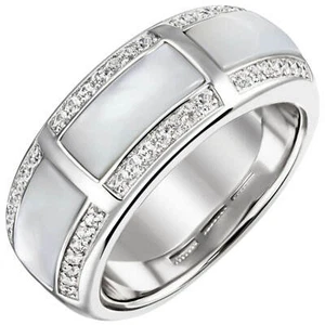 Ring aus 925 Silber mit 3 Perlmutt Einlagen & 42 Zirkonia Silberring Fingerring - Bild 1 von 1