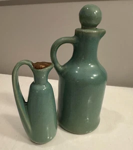 Botellas CRUET ZANESVILLE Pottery azul claro verde 7,5" y 5" de alto - Imagen 1 de 14