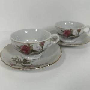 Vtg Royal Moss Rose Miniature Coffee/Tea Cups & Saucer 4 Pc Set 1950's Japan - Picture 1 of 10