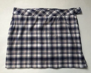 IZOD GOLF Blue White Plaid Stretch Skort Skirt Shorts Pockets Womens 16 EUC - Picture 1 of 8