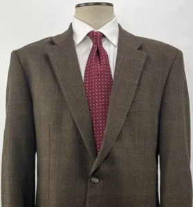 Alan Flusser Mens 46L Brown Herringbone Sport Coat Window Pane Plaid Lambswool - Picture 1 of 11