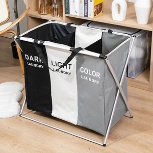 Laundry Basket Organizer. 3 Sections 26"x15''x23'' Foldable Dirty Laundry Hamper - Picture 1 of 17