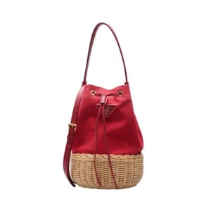 Prada Red rattan canvas bucket bag - Picture 1 of 18