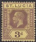 St Lucia 1921 - 30 KGV 3d Purple & Yellow MM SG 100 ( H1142 )