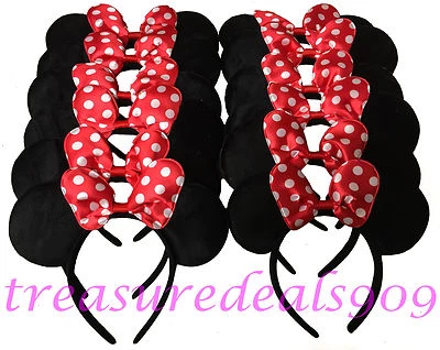 24 diademas orejas de Minnie Mouse lazos rojos a lunares fiesta de cumpleaños favoritos Mickey Foto 1 de 3