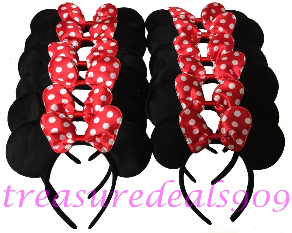24 diademas orejas de Minnie Mouse lazos rojos a lunares fiesta de cumpleaños favoritos Mickey Foto 1 de 3