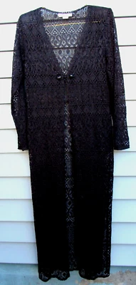 Jodi Scott York Long Maxi Black Lace Open Vest Duster Coverup Over Dress BOHO 10 - Image 1 of 4