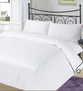 3PC SATIN STRIPE 400 THREAD COUNT 100% EGYPTIAN COTTON DUVET COVER + PILLOWCASES - Picture 1 of 1