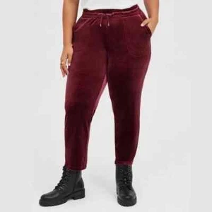 Torrid NWT Velvet Tie Front Pull On Tapered Leg Pants Plus Size 2X Burgundy Red - Picture 1 of 10