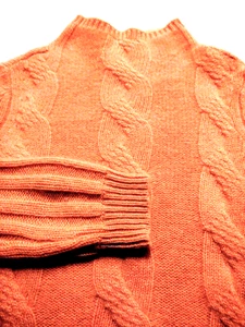 NAKED CASHMERE Mock Neck 100% Cashmere (XS) Orange/Salmon CABLE-KNIT Sweater - Picture 1 of 6