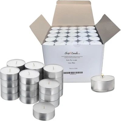 250 Pack Tealight Candles in Metal Cups - Clean, White Unscented Tealight with 3 - Image 1 of 2