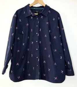 Talbots Button Down Top Petite 2X Shirt 100% Cotton Embroidered Ski whimsical - Picture 1 of 5