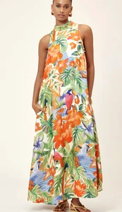 💕$230 FARM RIO SZ MEDIUM TROPICAL FLORAL HALTER MAXI DRESS NEW BEAUTIFUL! - Picture 1 of 4