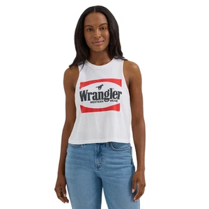 Wrangler Ladies Retro Festival White Graphic Crop Tank Top 112361879 - Picture 1 of 24