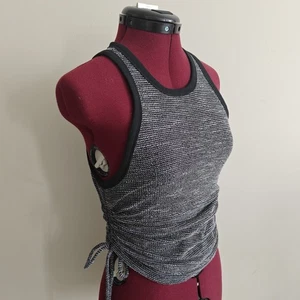 Stanton Damen Crop Racer Tank Top schwarz Kontrastbesatz gerafft seitlich zum Binden Small - Bild 1 von 7