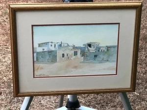SHELLEY WILSON Original MODERN TAOS PUEBLO ADOBE LANDSCAPE PLEIN AIR WATERCOLOR - Picture 1 of 11