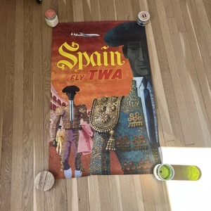Original Vintage FLY TWA Jets SPAIN Airline Poster David Klein 1961 - Picture 1 of 10