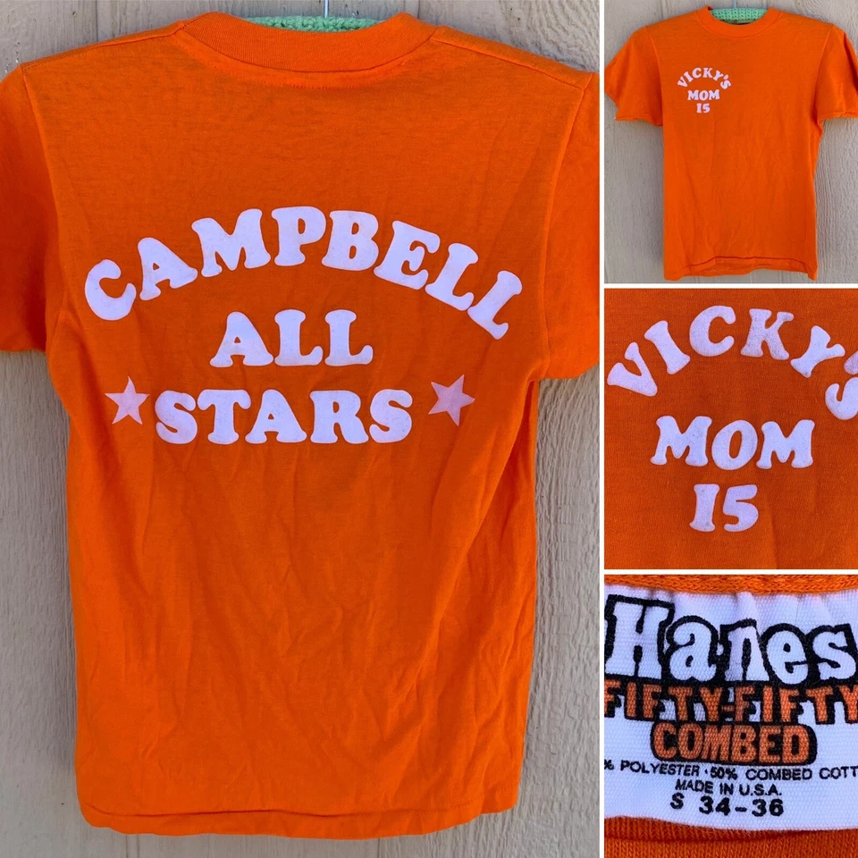 vintage Campbell ALL Stars Vickys Mom 15 iron on lettering t shirt 70s 80s S - Image 1 of 4
