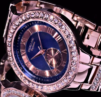 Excellanc Uhr Damenuhr Armbanduhr Blau Rosegold Farben Strass RI 7 - Bild 1 von 2