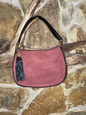 Vtg Koret Suede Purse With Adjustable Strap/Charmed Tassel — Burgundy/Black - Image 1 of 4