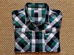 The Flat Head Selvedge Check HBT Western Shirt 42W Made in Japan 