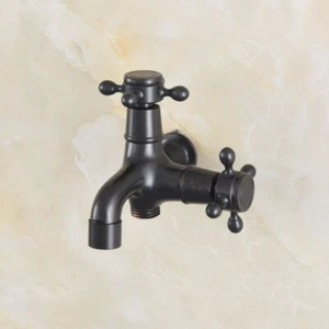 Grifo de lavandería de grifo de agua montado en la pared de dos vías para piscina/baño de latón negro - Imagen 1 de 7