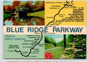 Tarjeta postal de colección Saludos desde Blueridge Parkway Virginia Carolina del Norte Roanoke - Imagen 1 de 2