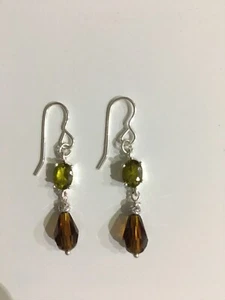 Handmade Earrings With Green Cubic Zircon Set In 925 Sterling Silver - Picture 1 of 7