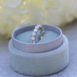 2.5mm Brilliant Cut  Lab Created moissanite Eternity Wedding Band 925 silver - Picture 1 of 8