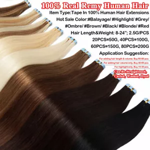 Tape In Human Hair Extensions Invisible Skin Weft Balayage Blonde Ombre RemyHair - Picture 1 of 99