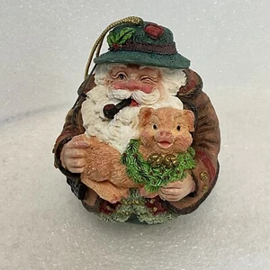 Roman Inc Roly-Poly Santa And Pig Hog Hanging Ornament Resin 3.75" Tall 1993 - Picture 1 of 8