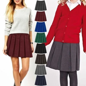 KIDS GIRLS BOX PLEATED SKIRT SCHOOL UNIFORM DRESS MINI SKATER ELASTICATED WAIST - Picture 1 of 8