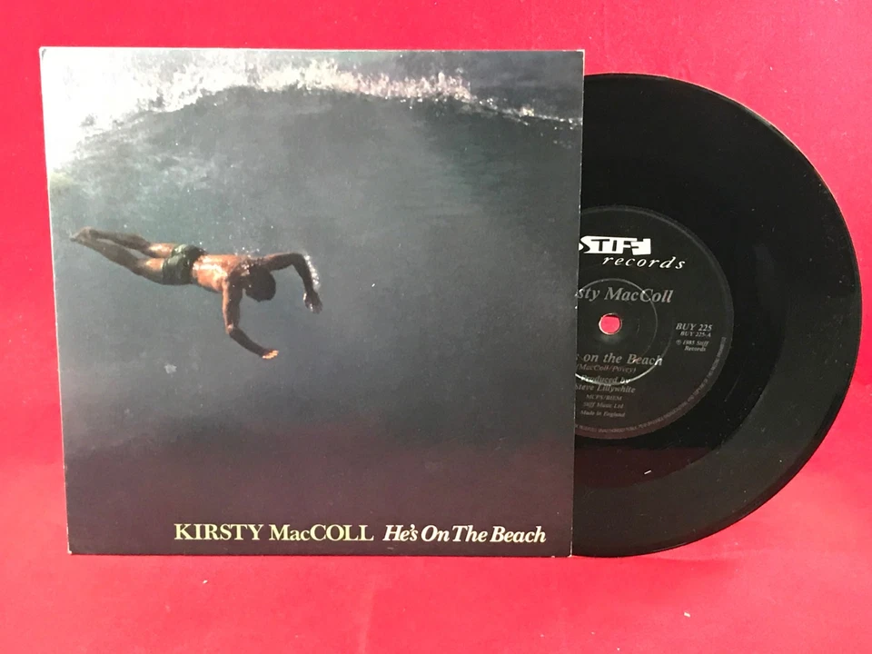 KIRSTY MacCOLL He's On The Beach  1985 UK 7" vinyl Single Stiff 45 record - Image 1 of 1