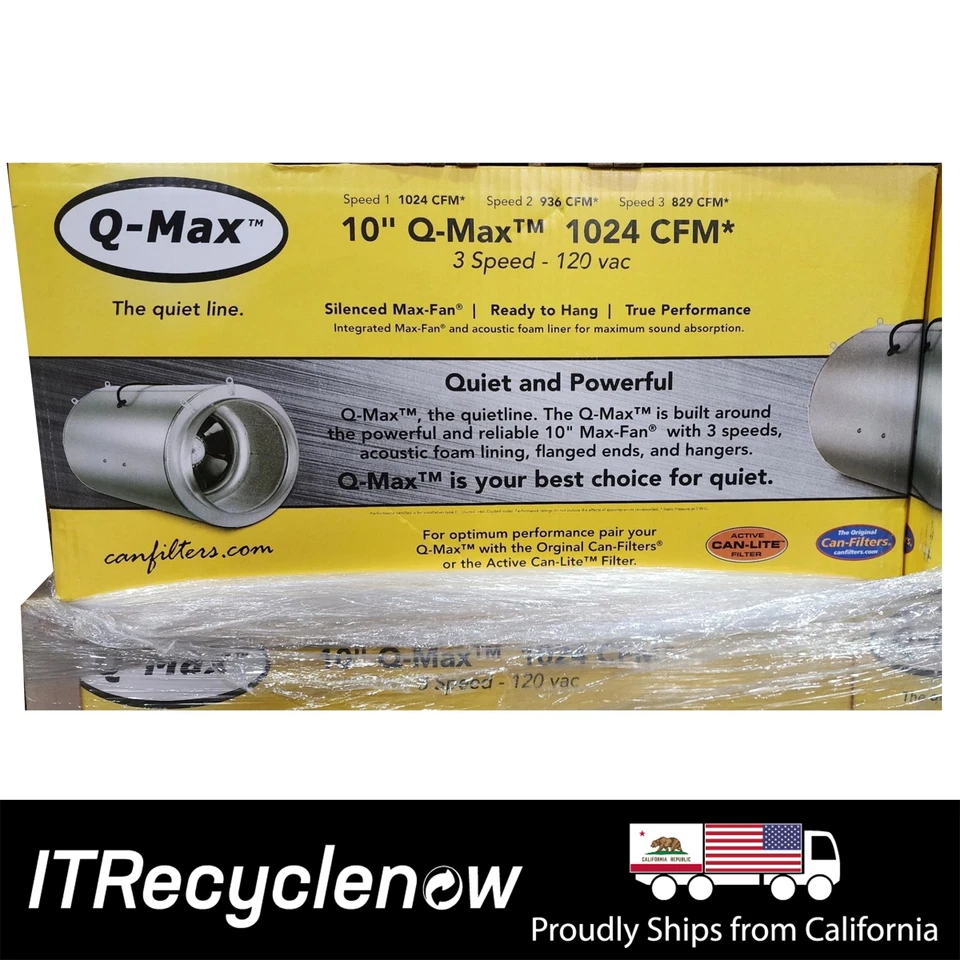 New Can Fan Q-Max 10" 1024 CFM Inline Exhaust Ventilation Hydroponics Grow - Image 1 of 3