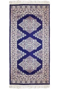 3x4' Blue Natural Jaldar Hand-knotted Bokhara Pattern Area Rug 78025 - Picture 1 of 7