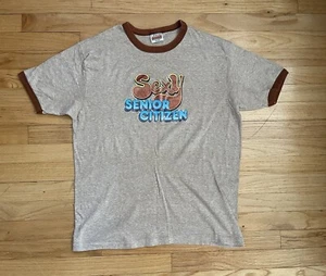 Vintage 1979 Sexy Senior Citizen Ringer Tee Braun XL 46-48 Hanes Poly Cotton - Bild 1 von 9