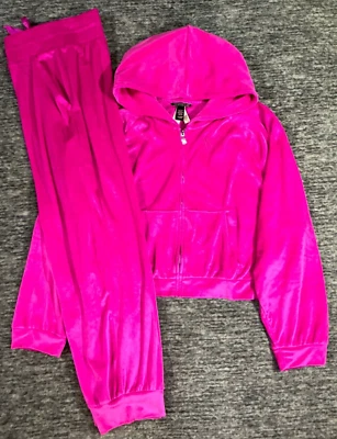 Victoria's Secret Soft Velour Full Zip Hoodie + Jogger Pants Set Berry Pink XXL - Image 1 of 4