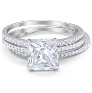 Set sposa fidanzamento matrimonio 3 pezzi taglio principessa SS925 CZ taglia 7 nuovo con scatola - Foto 1 di 5