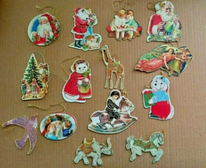 14 Vintage Die Cut Cardboard Ornaments Giraffe Elephant Horse Cat Bird Santa - Picture 1 of 5
