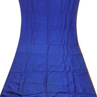 Vintage Blue 100% Pure Silk Handloom Sari Remnant 4YD Craft Fabric Silk Scrap - Image 1 of 4