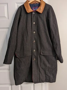 Gant The Bennett Men’s L Overcoat Black Wool Leather Trim Sport Field Barn Chore - Picture 1 of 14