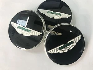 Aston Martin Wheel Centre Badge (Single) - Gloss Black with Green Wings - Picture 1 of 1