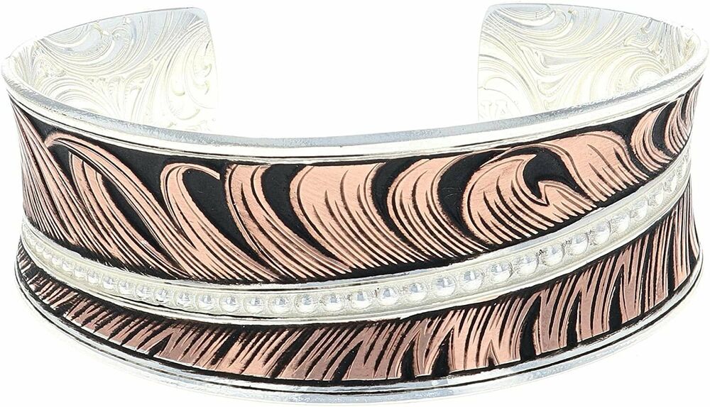 Montana Silversmiths Womens Hope's Feather Cuff Bracelet Silver/Rosegold