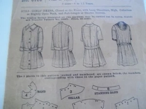 Antique Girls Dress Sew Pattern size 6 dated 1899 original Different Necklines - Picture 1 of 8