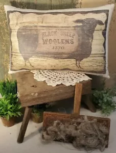VOLK VINTAGE PRIMITIV ANTIK AMERICANA STIL WEBER WOLLE SCHWARZ SCHAF KISSEN - Bild 1 von 7