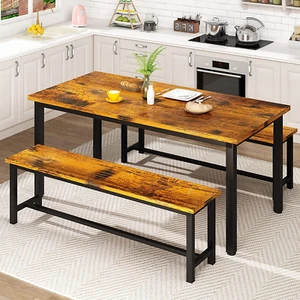 Dining Room Table Set, Kitchen Table Set with 2 Benches, Ideal for Home, Kitchen - Picture 1 of 7