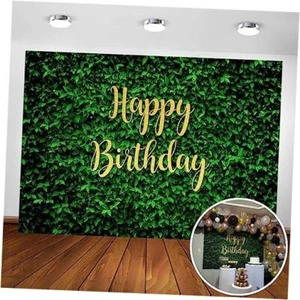 Green Leaves Happy Birthday Backdrop for Jungle Safari Birthday Party 7x5ft - Picture 1 of 7