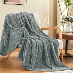 inhand Grey Leaves Pattern Throw Blanket for Couch, Super Soft Flannel Cozy Ligh - Picture 1 of 6