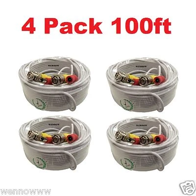 4x 100 Feet CCTV Security Camera Video & Power BNC Cable for Surveillance System - Image 1 of 2