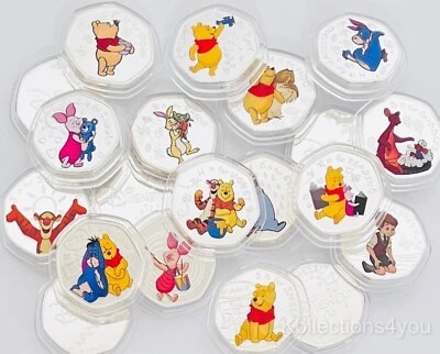 Paquete de monedas enchapadas Winnie the Pooh 50p en forma de Winnie the Pooh and Friends